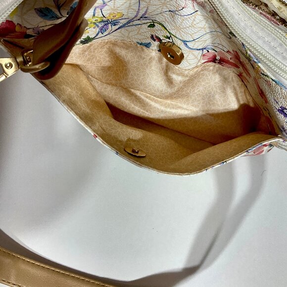 Cream with Tan Flower Print Purse Crossbody / Shoulder - Picture 5 of 15